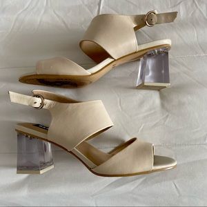 DKNY modern opened toed + clear heel